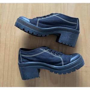 Chinese Laundry Black Canvas Lug Sole Platform Oxfords Women's Size 7 Minimalist